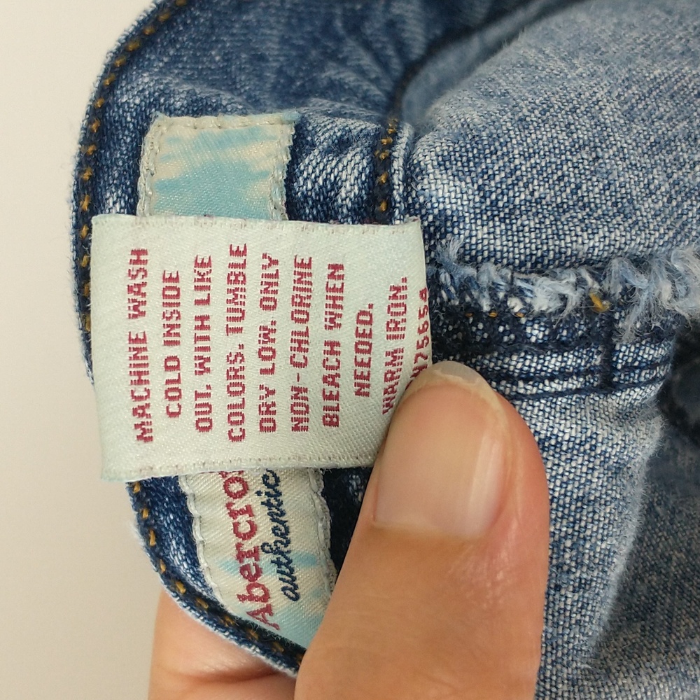 Vintage Abercrombie & Fitch Mini Skirt 2 Denim Blue Jean Cut Off Distressed Y2K - Picture 12 of 12